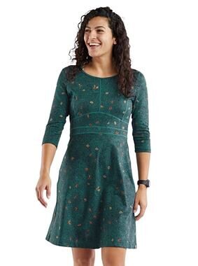 Title Nine Buttah Dream 3/4 Sleeve Dress Teal Floral Small Athletic Outdoors